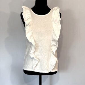 J. Crew Factory | Women’s White Front Ruffles Cotton Tank Top Size S